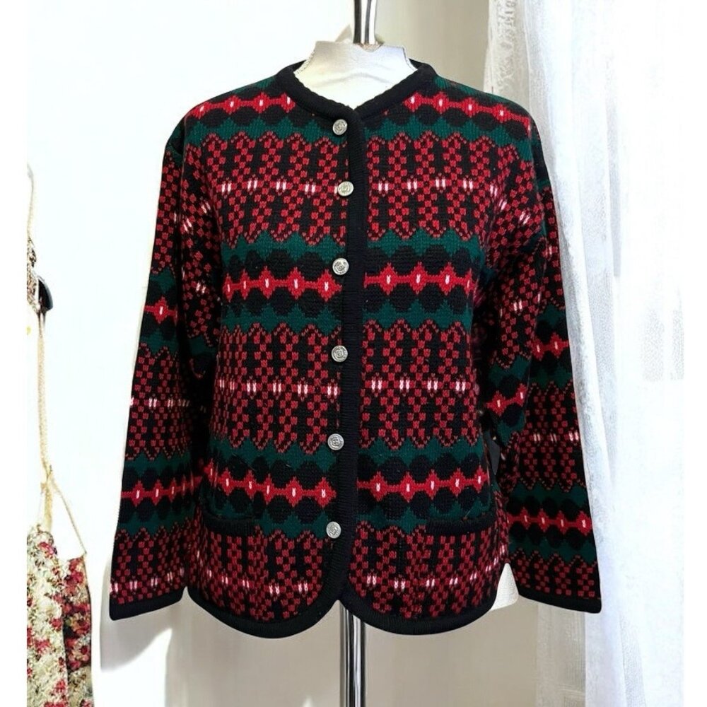 Vintage Tally Ho Grandmacore Holiday Plaid Christmas Cardigan Sweater‎ M